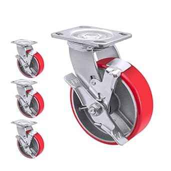 6"X 2" Heavy Duty Casters - Industrial Casters Polyurethane Caster with Strong Load-Bearing Capacity 5000 LB, Heavy Duty casters Set of 4, Widely Used in Furniture, WorkBrench, Tool Box (4 Brake)
