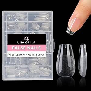 UNA GELLA Short Coffin Press on Nails - 216pcs Pre-shape Gel Tips for Full Cover Acrylic Nail Extension DIY - 12 Sizes for Home Salon