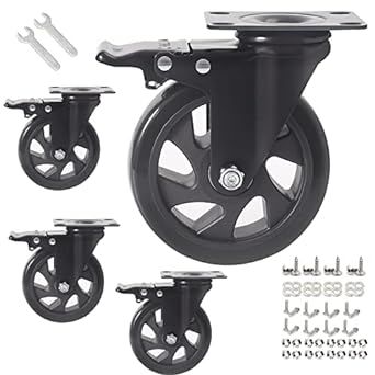 5 Inch Caster Wheels with Brake 2200lbs,Heavy Duty Casters Set of 4,Swivel Plate Casters with Double Ball Bearings,Premium PVC Furniture Caster Wheels for Carts,Workbench(Hardware Included)