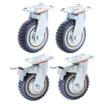 Chrov 6 Inch Heavy Duty Plate Casters Wheels Set of 4 Swivel Casters 1322lbs Smooth Silent 360 Degree Rotation Ball Bearing (2 with Brake Lock, 2 Without Brake)