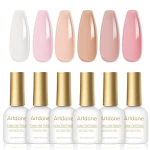 Artdone Jelly Gel Nail Polish Set - 6 Colors Translucent Milky Pink Nude Brown Colors Nail Polish For All Seasons Neutral Soak off LED Lamp Gel Manicure Kit For holiday gift Nail Art Gel