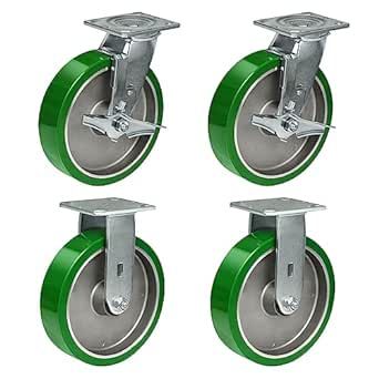 HANDSAMMU 8x2" Heavy Duty Casters -Polyurethane on Aluminum Caster Wheel, Casters Set of 4 Heavy Duty with up to 6000LB Capacity- Widely Used in Tool Box,Workshop,Garage (2 Brake &2 Rigid)