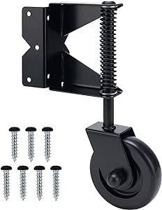 BOODVON Heavy Duty Gate Wheel, Gate Casters for Outdoor Wooden Gates or Fence Gates, Spring Loaded Gate Wheel Caster for Uneven Floors, Gate Wheels with 360° Swivel, Right, Black