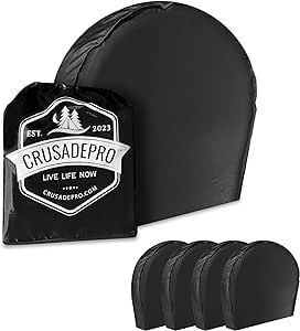 CRUSADEPRO 4-Pack Automotive TIRE and Wheel Cover | Heavy Duty Oxford 600D | Storage Bag | UV Resistant | Black | Check Fitting Guide for Sizing | Fits 33-35 Inch Diameter Tire
