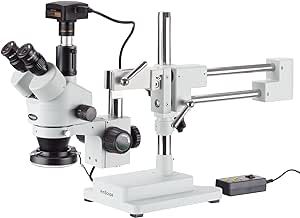 3.5X-180X Trinocular Stereo Microscope with 4-Zone 144-LED Ring Light and 18MP USB3 Camera
