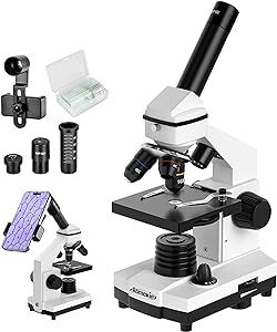 Aomekie Biological Compound Microscope for Kids Students Adults 40X-2000X Magnification Monocular Microscope Kit with Slides Dual Led Light and Phone Adapter