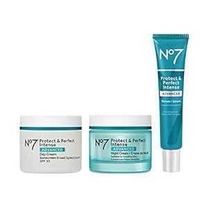 No7 Protect & Perfect Intense Advanced Anti Aging Skincare System - Day Cream with SPF 30 - Hydrating Shea Butter Night Cream - Rice Protein & Hyaluronic Acid Face Serum - Anti Aging (3 Piece Kit)