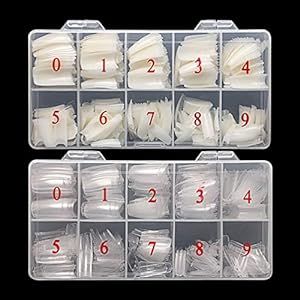 1000PCS Half Cover False Nails Tips, krofaue 10 Sizes Lady French Style Acrylic Artificial Tip Manicure with Box for Nail Tips Art Salons and Home DIY (Natural+Clear)
