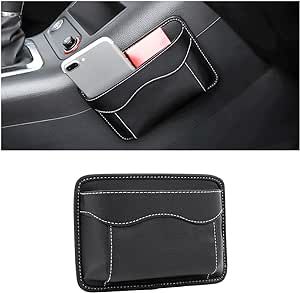 Car Seat Side Pocket Organizer, PU Leather Mini Storage Bag for Auto Door Window Console, Pen Phone Holder Tray Pouch Vehicle Seat Gap Filler for Organize Document, Registration, Notepad (Black)