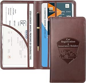 CoBak Premium Faux Leather Car Document Holder with Magnetic Closure and 6 Compartments
